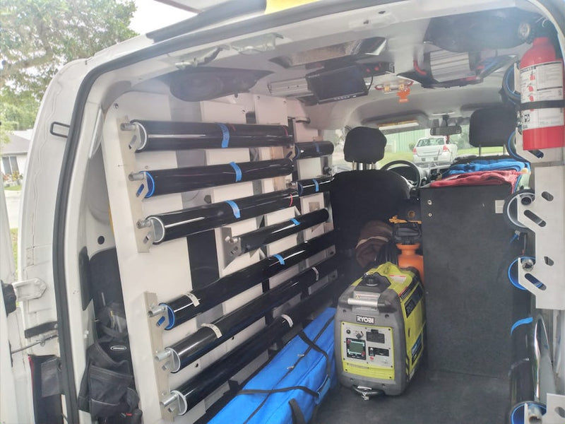 tint rack on mobile van